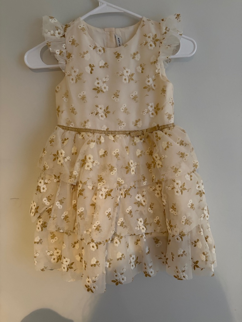 Janie and Jack Cream and Gold Floral Tiered Dress